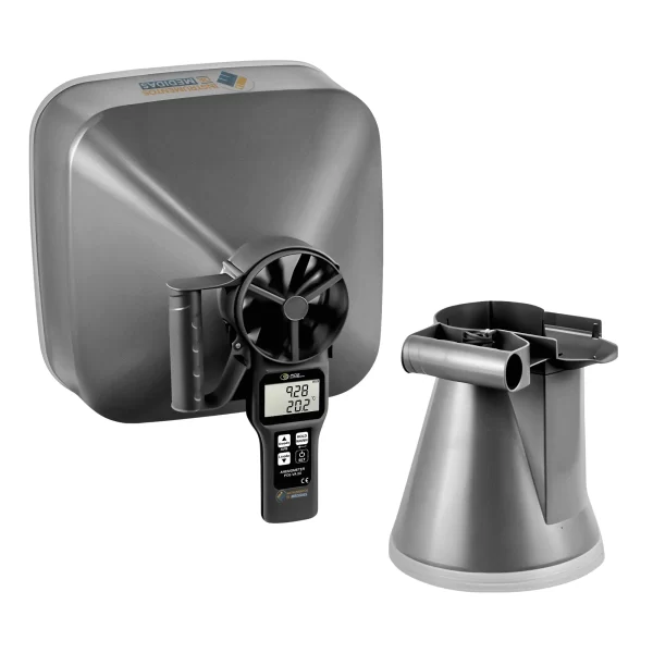 imagen de Anemómetro con campana de flujo para medición de velocidad del viento, caudal, temperatura, humedad relativa, Punto de rocío y temperatura de bulbo húmedo PCE-VA 20-SET - PCE Instruments